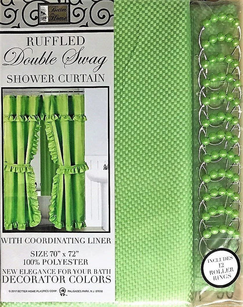 Mosaic Double Swag Fabric Shower Curtain with Ring Hooks, 2 Tie Backs - 70 x 72 in.
